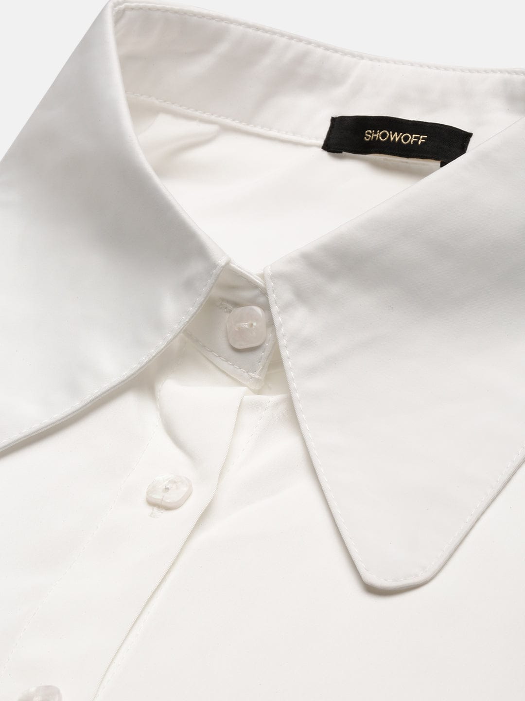 Women's White Solid Spread Collar Shirt