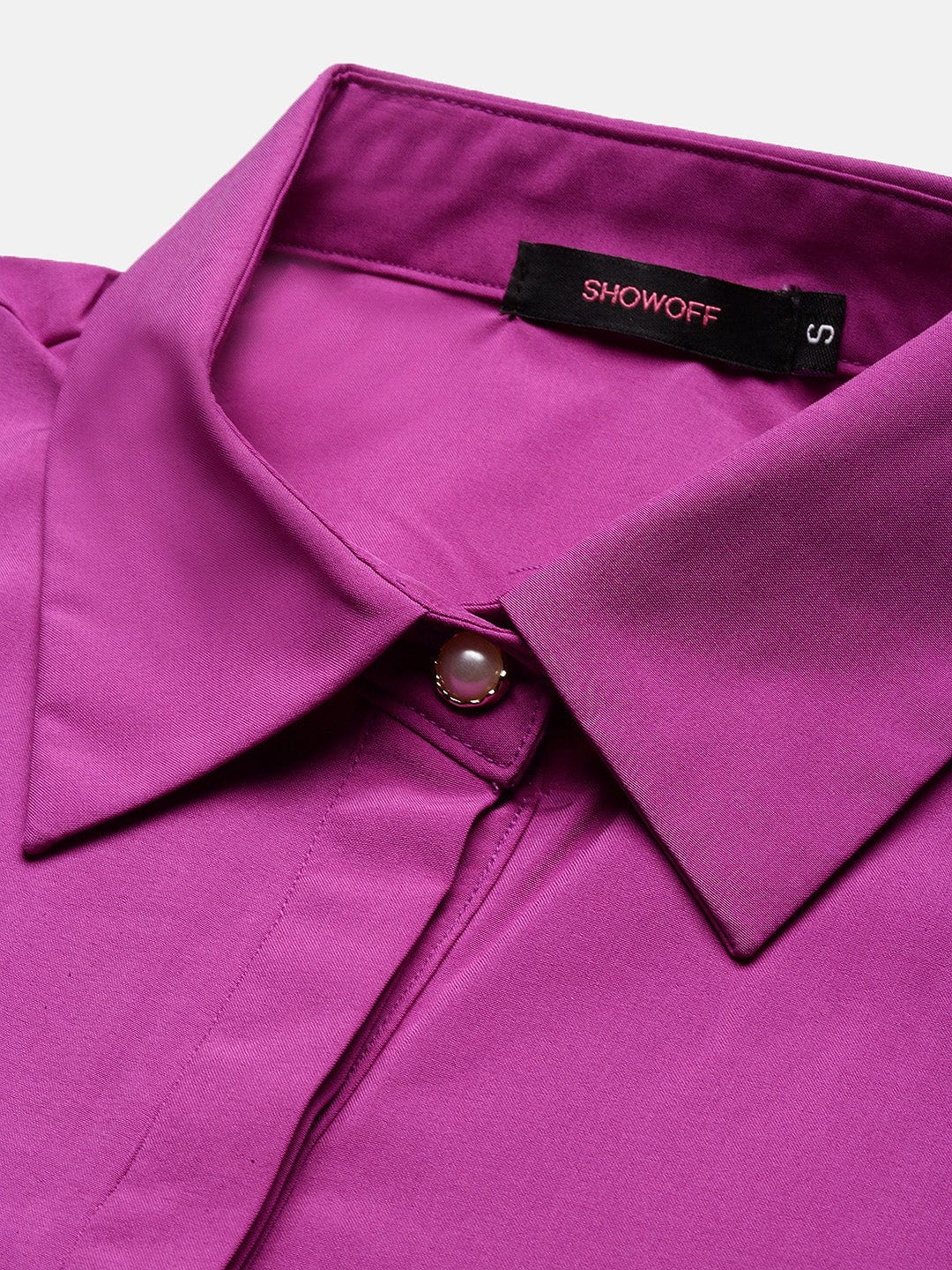 Women's Purple Standard Solid Spread Collar Slim Fit Shirt