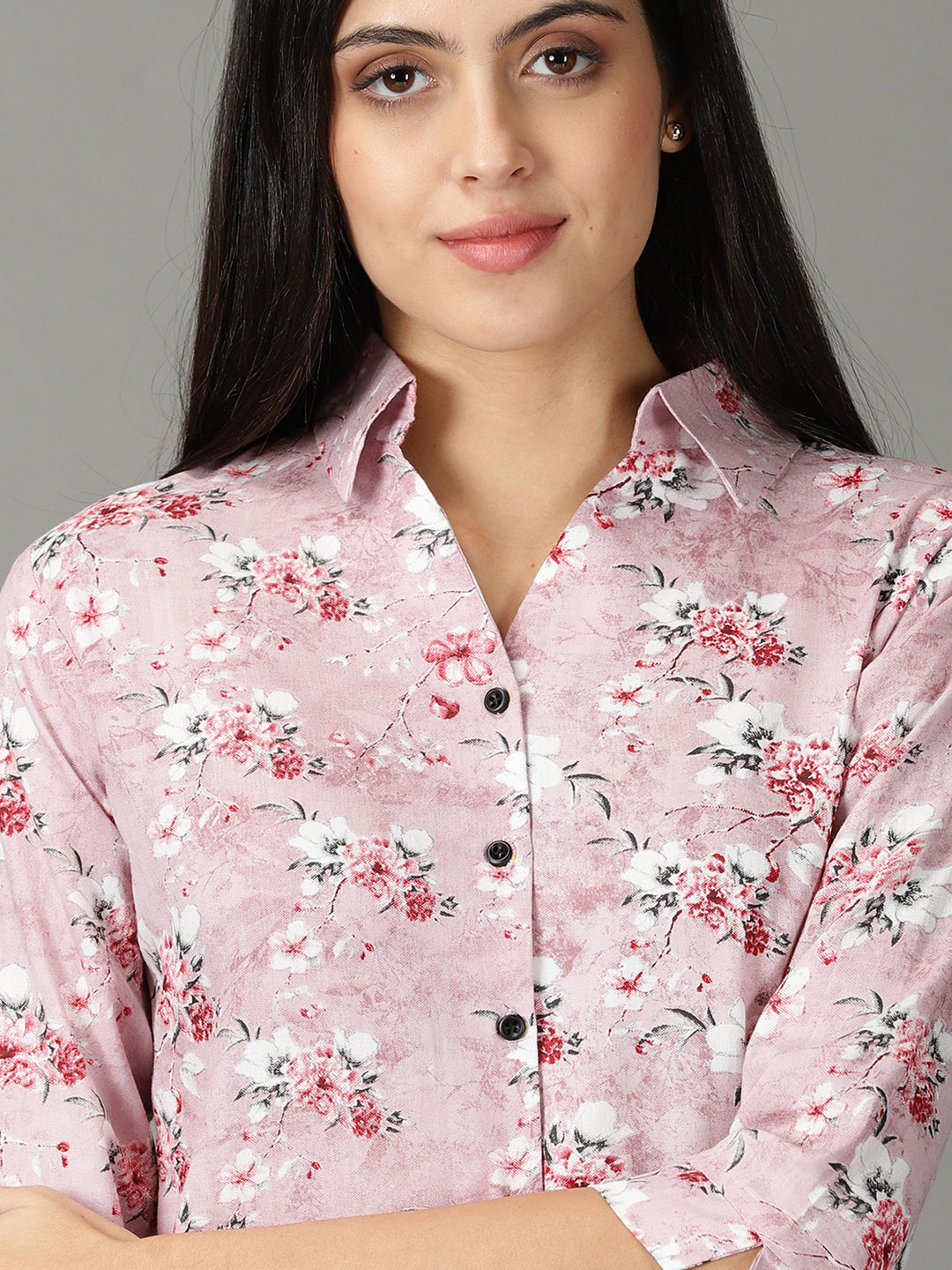 Women's Mauve Floral Printed Casual Shirt