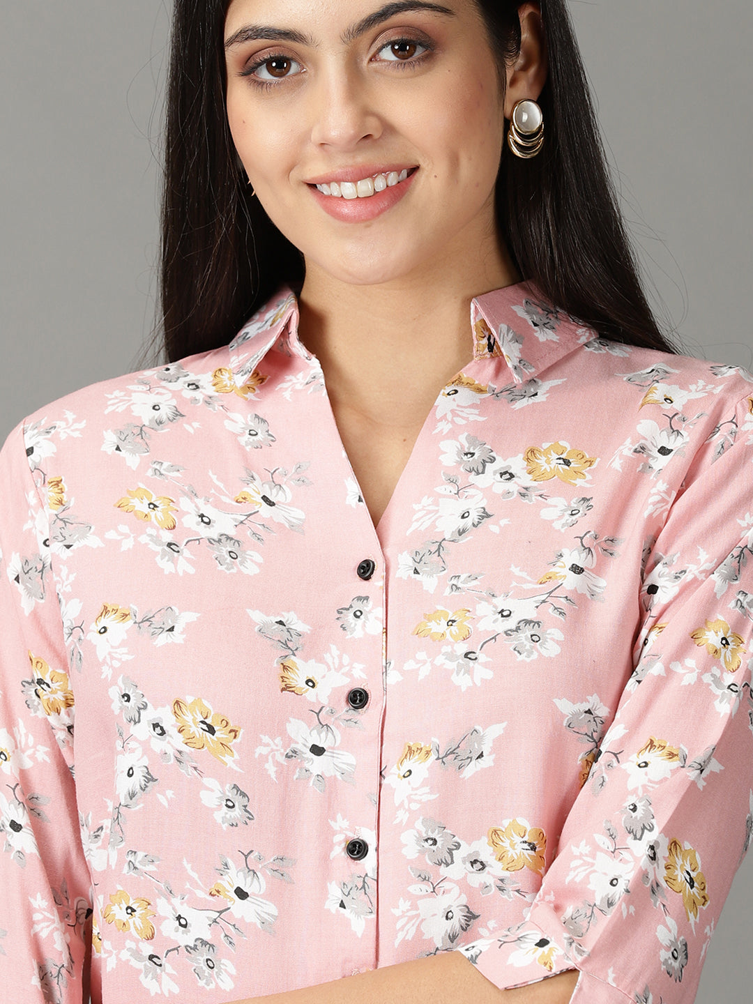 Women's Pink Floral Printed Casual Shirt