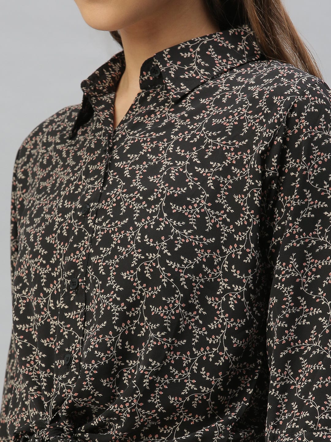 Women's Black Comfort Floral Printed Casual Shirt