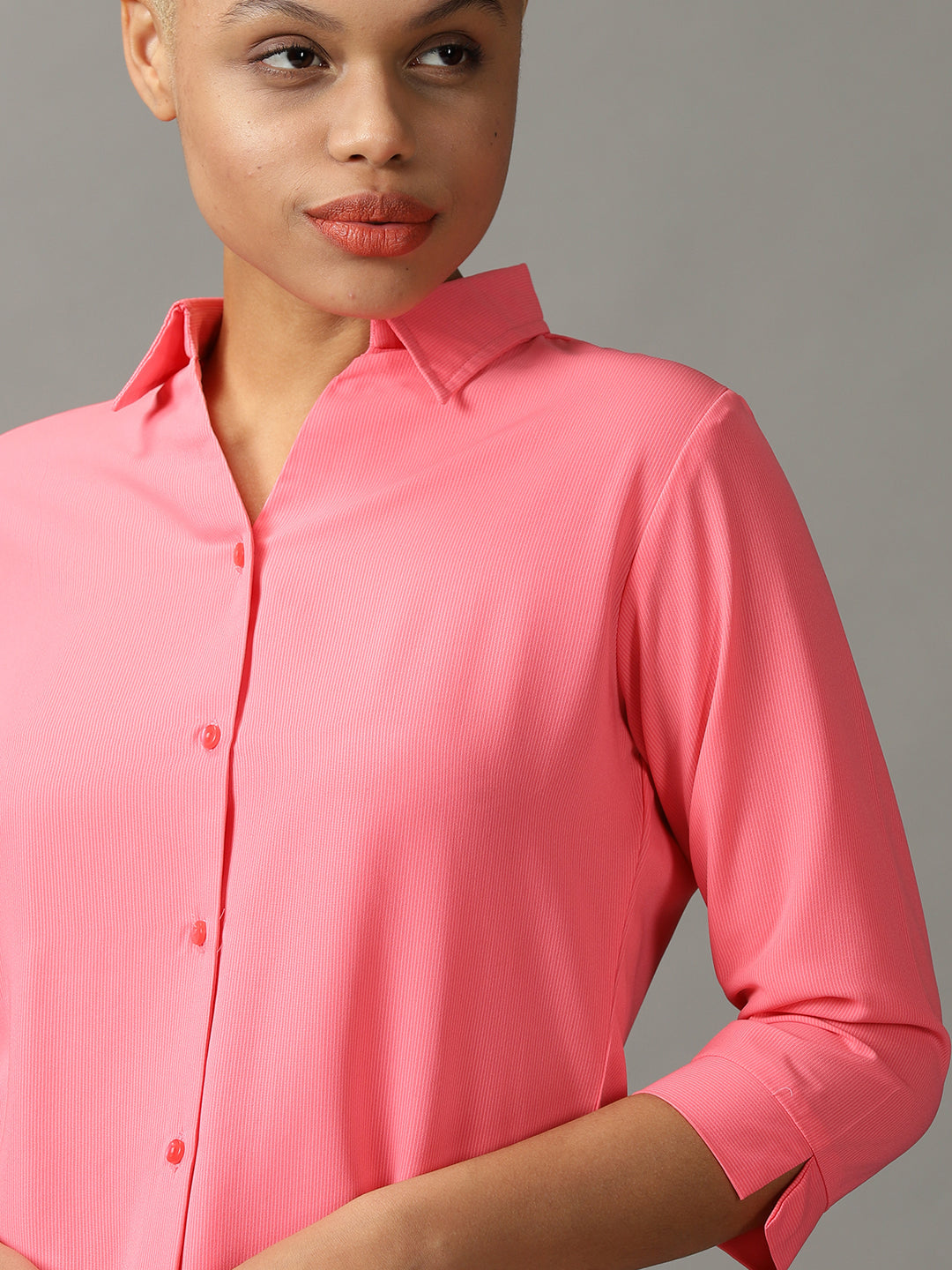 Women's Pink Spread Collar Casual Shirt
