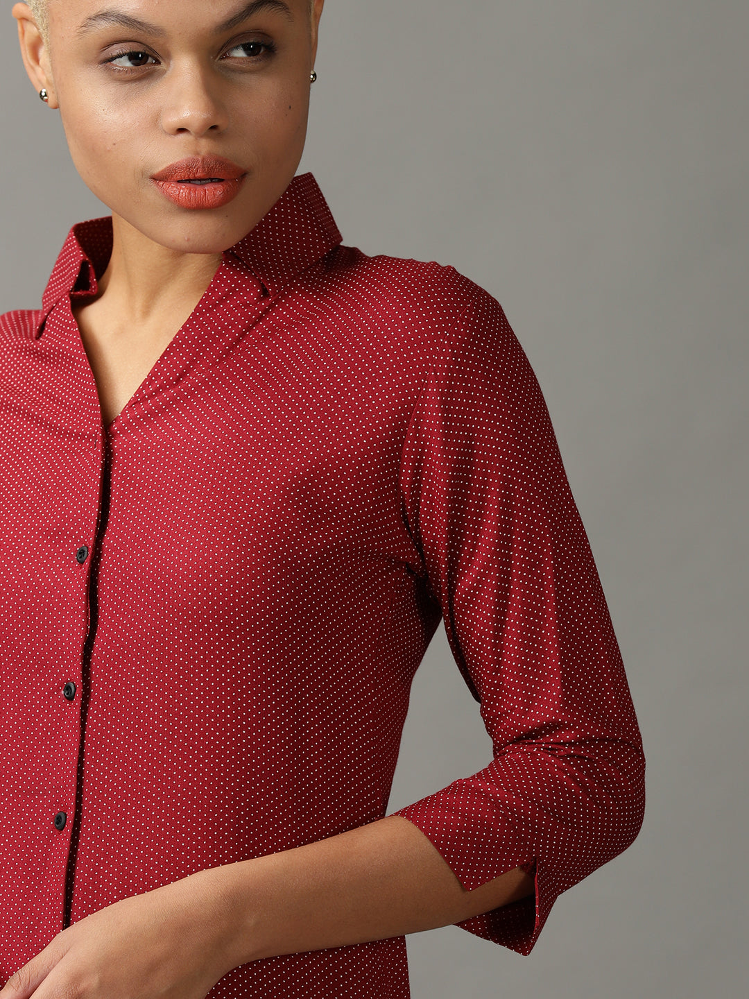 Women's Red Printed Cotton Casual Shirt