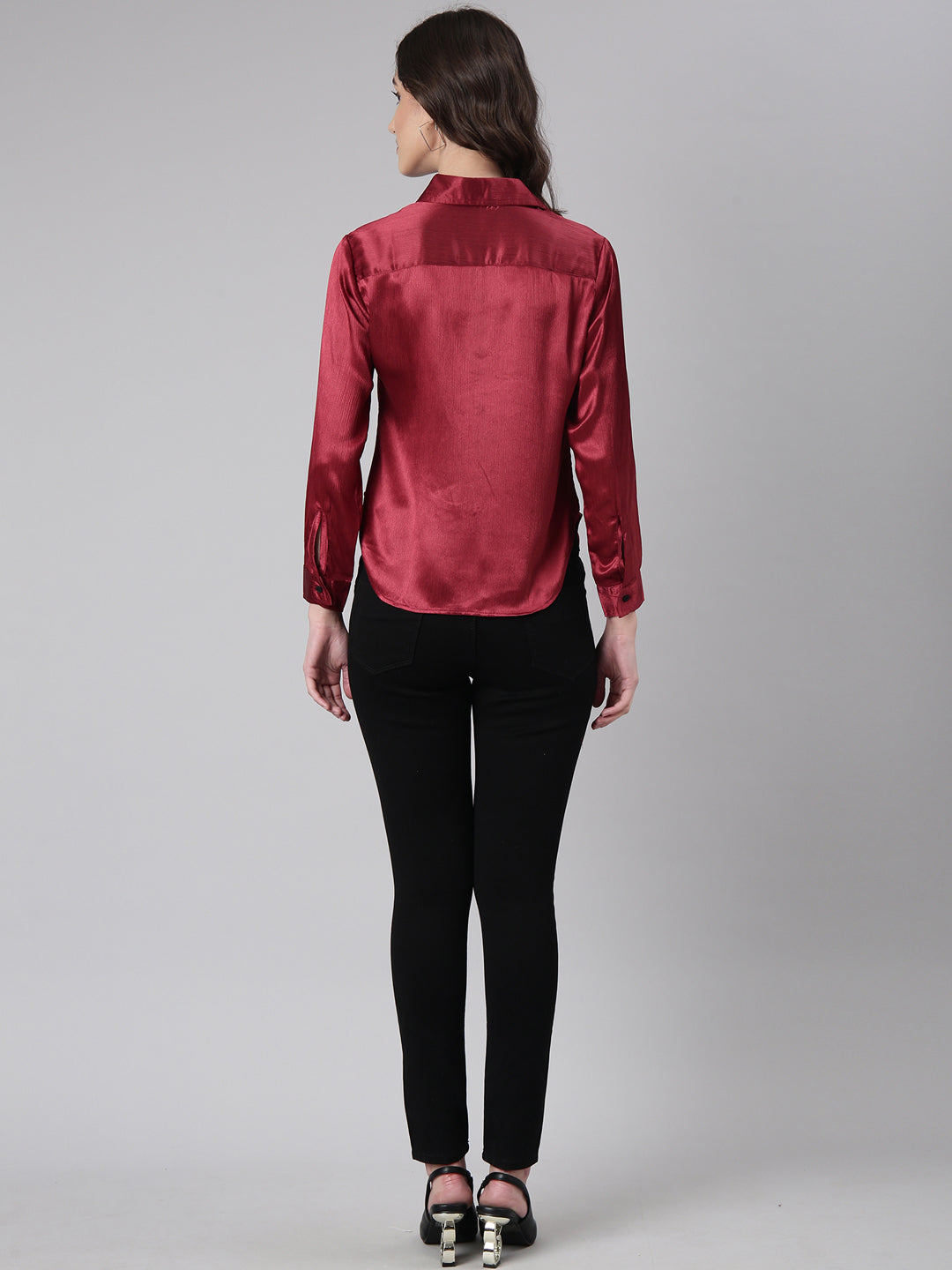 Women's Maroon Slim Fit Crepe Casual Shirt