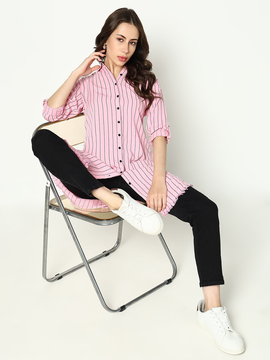 Women's Pink Striped Casual Shirt