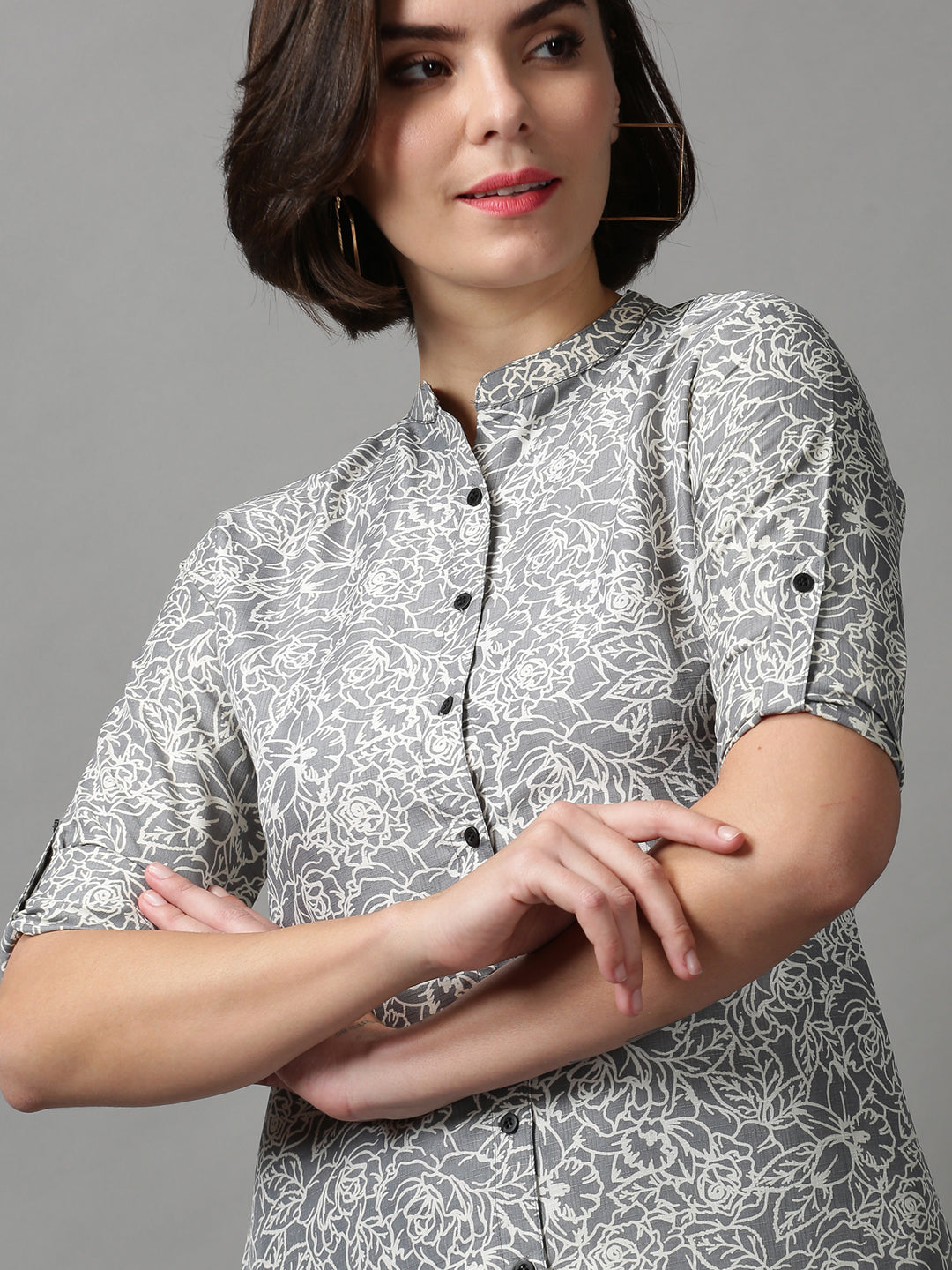 Women's Grey Printed Longline Shirt