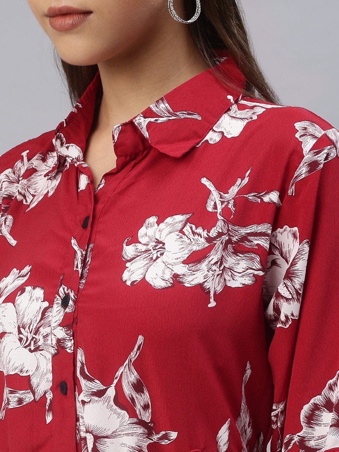 Women's Printed Fit and Flare Red Dress