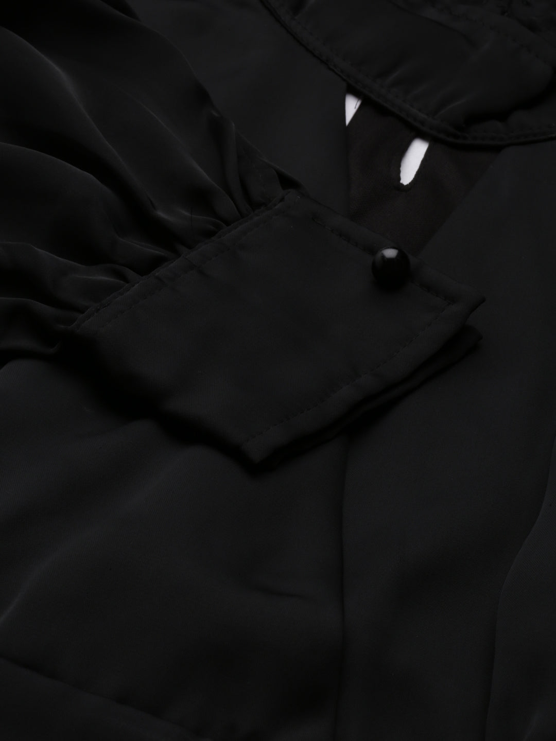 Women's Black High Neck Cuffed Sleeves Cut-Outs Blouson Crop Top