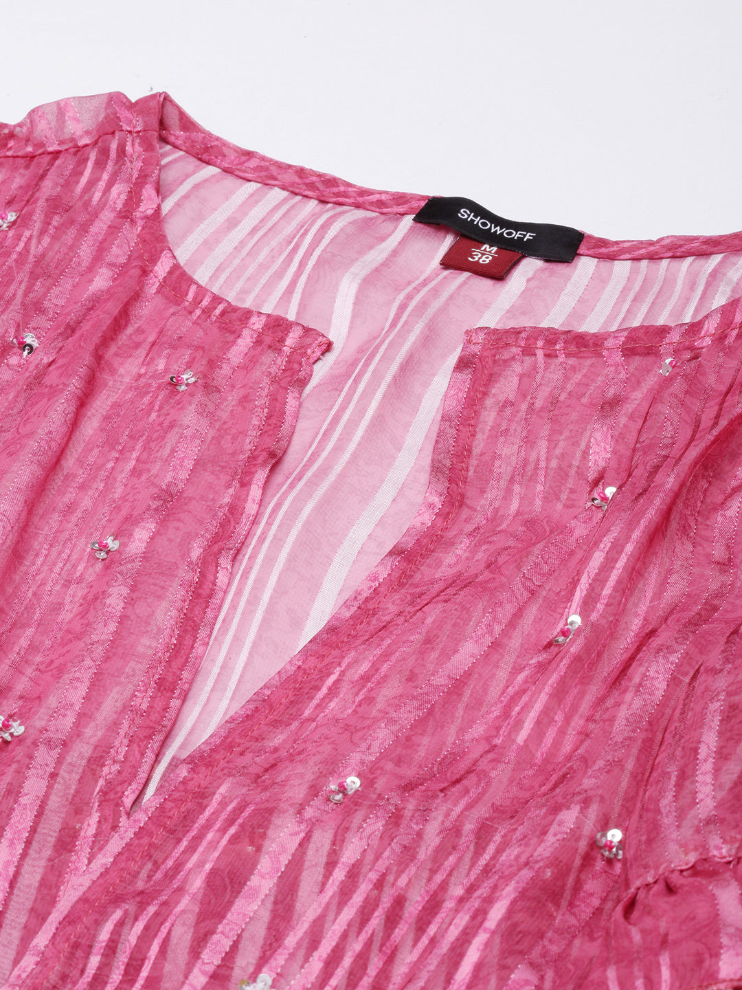 Women's Pink Floral Shoulder Straps Fit And Flare Dress with Over Coat & Belt