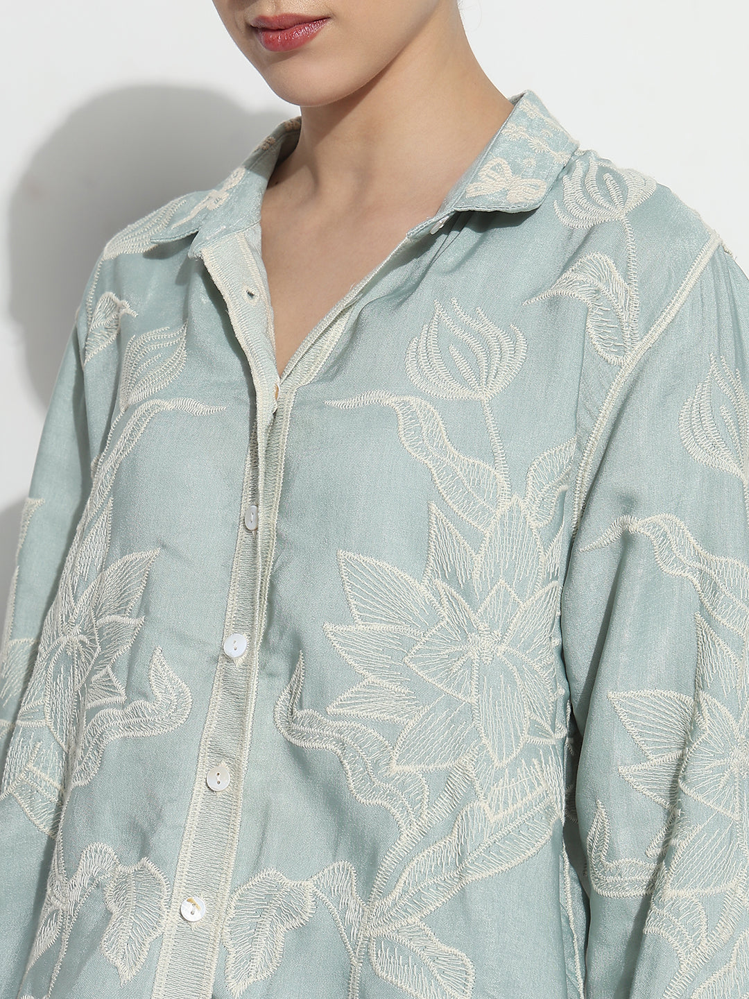 Women's Floral Sea Green Regular Fit Shirt