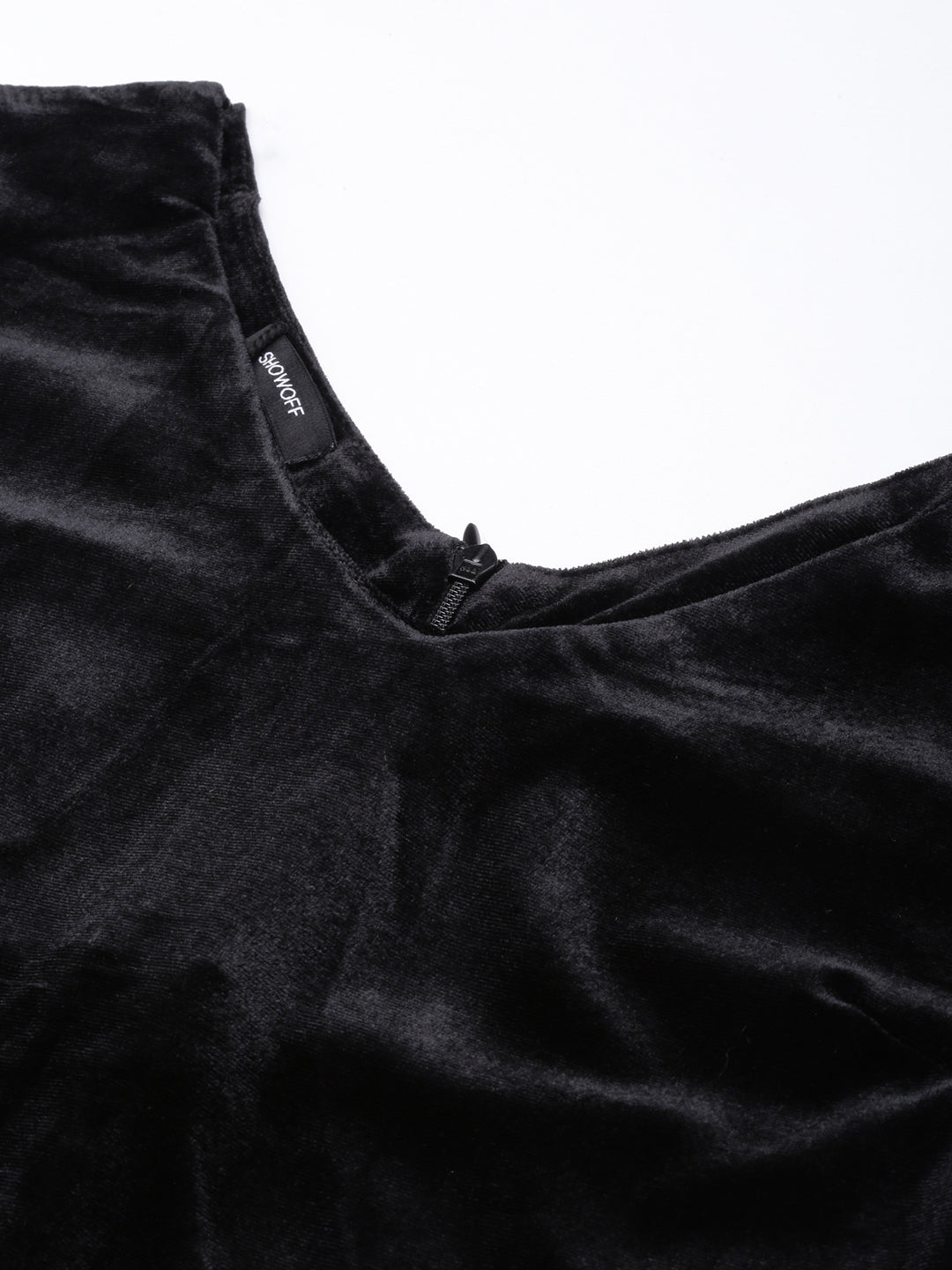 Women's Black Velvet V-Neck A-Line Midi Dress