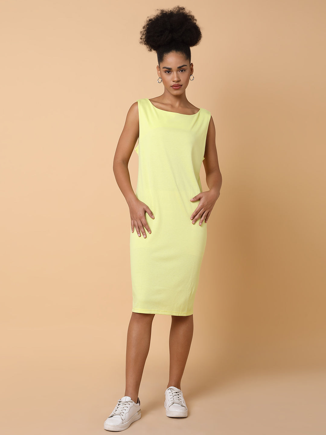Women's Solid T-shirt Yellow Dress