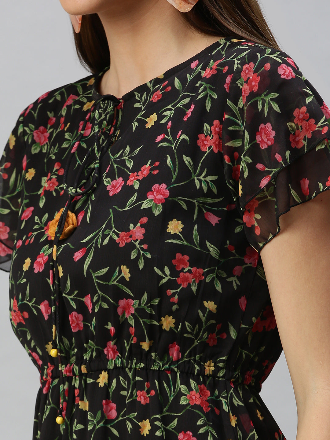 Women's Printed A-Line Black Dress