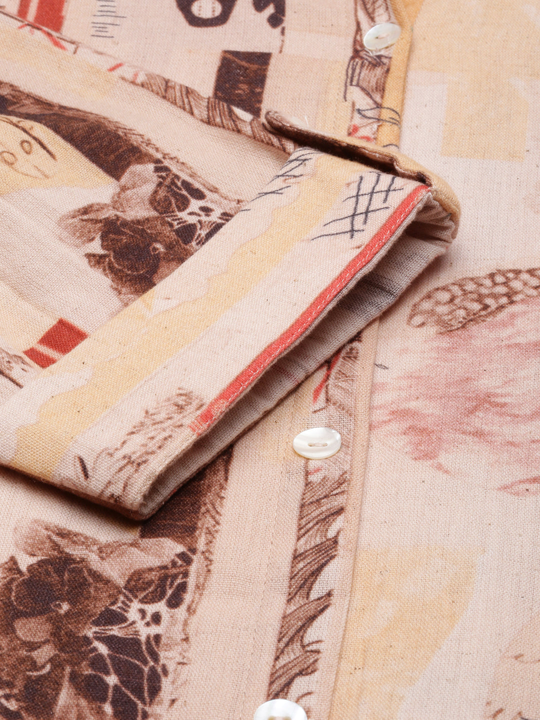 Women's Peach Floral Print Cotton Shirt Collar Shirt Midi Dress