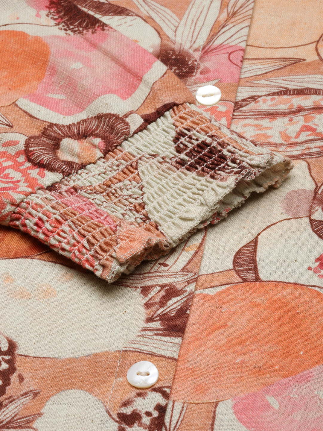 Women's Brown Floral Print Three-Quarter Sleeves Shirt Midi Dress