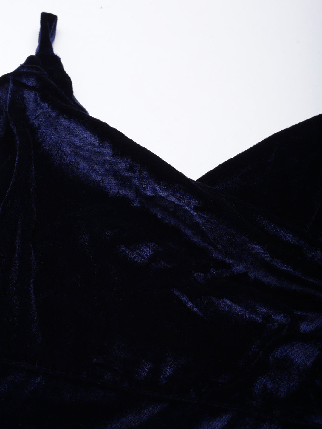 Women's Navy Blue V-Neck Shoulder Straps A-Line Midi Slip Dress Comes with A Belt