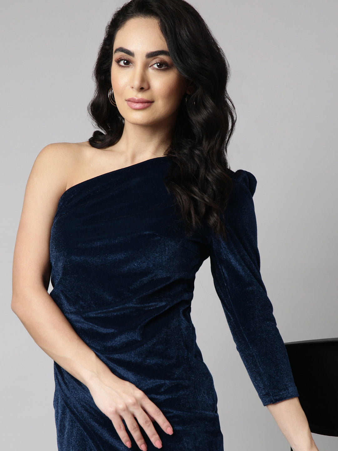 Women's Teal One Shoulder Long Sleeves Wrap Sheath Dress