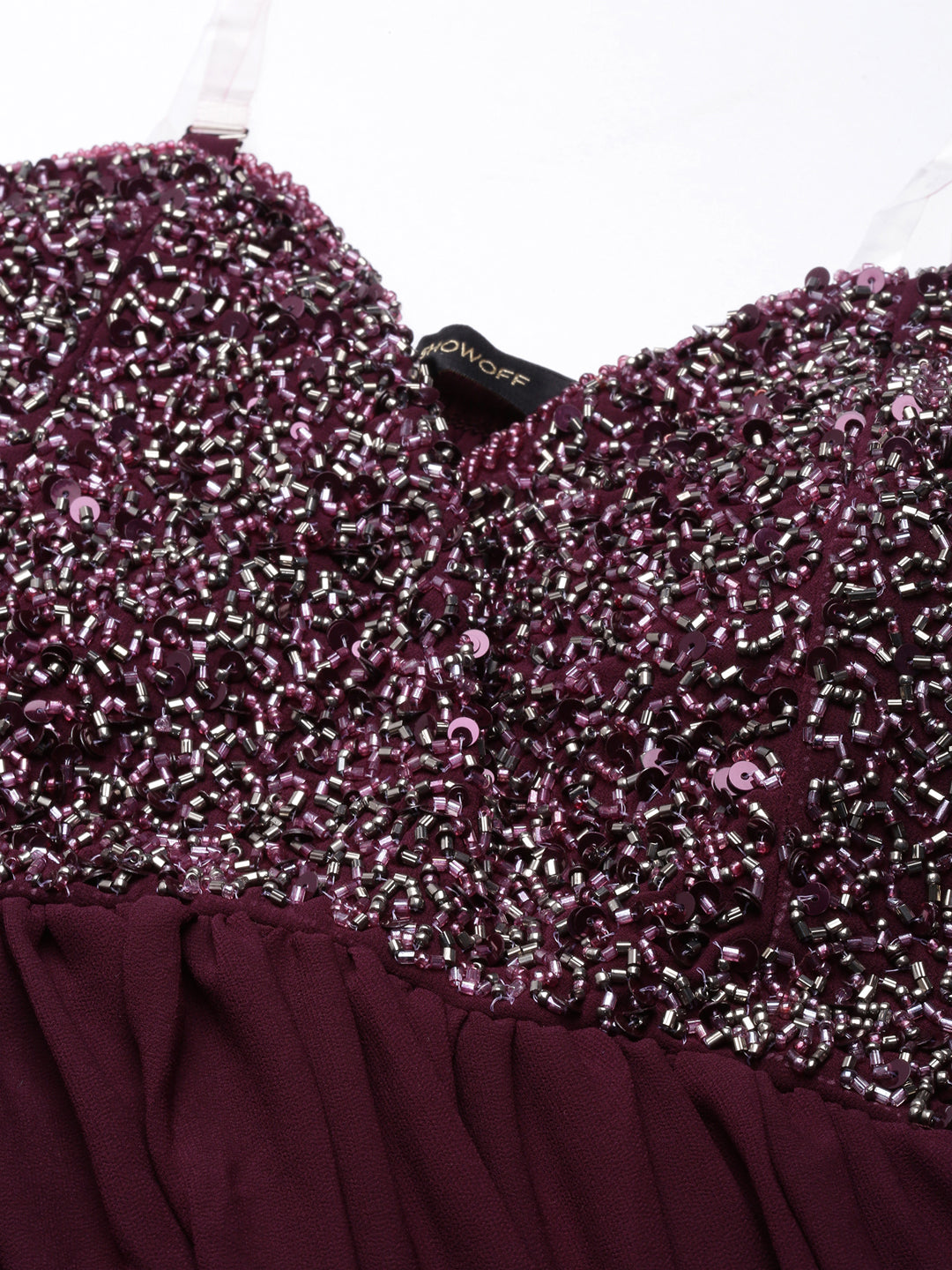 Women's Purple Embellished Shoulder Straps Fit and Flare Dress