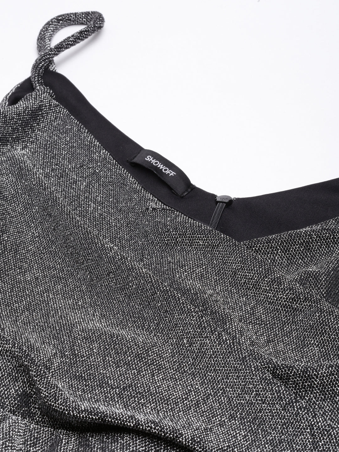 Women's Grey Shoulder Straps Neck Sleeveless Wrap Dress