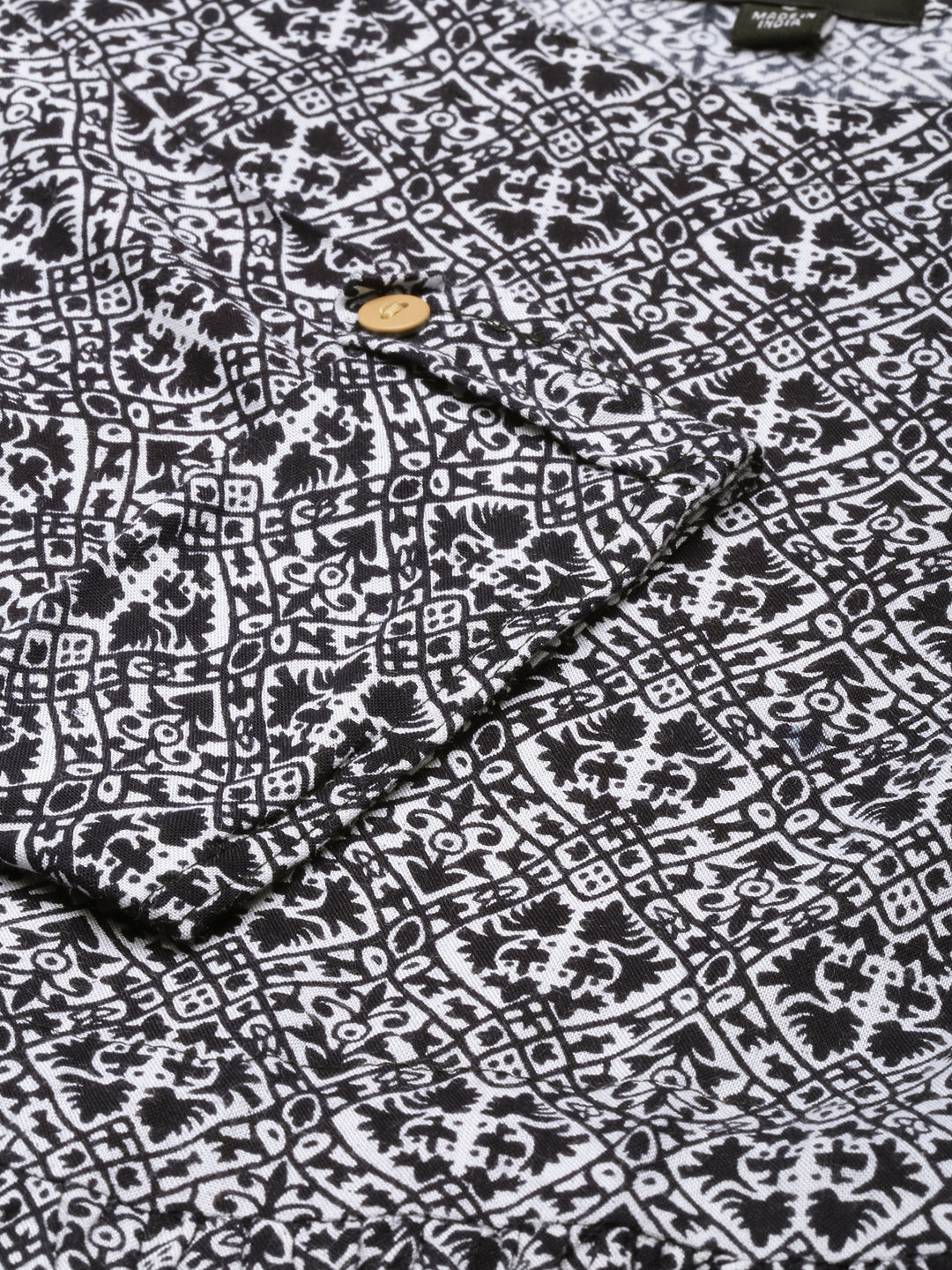 Women's Navy Blue Ethnic Motifs Print Fit & Flare Midi Dress