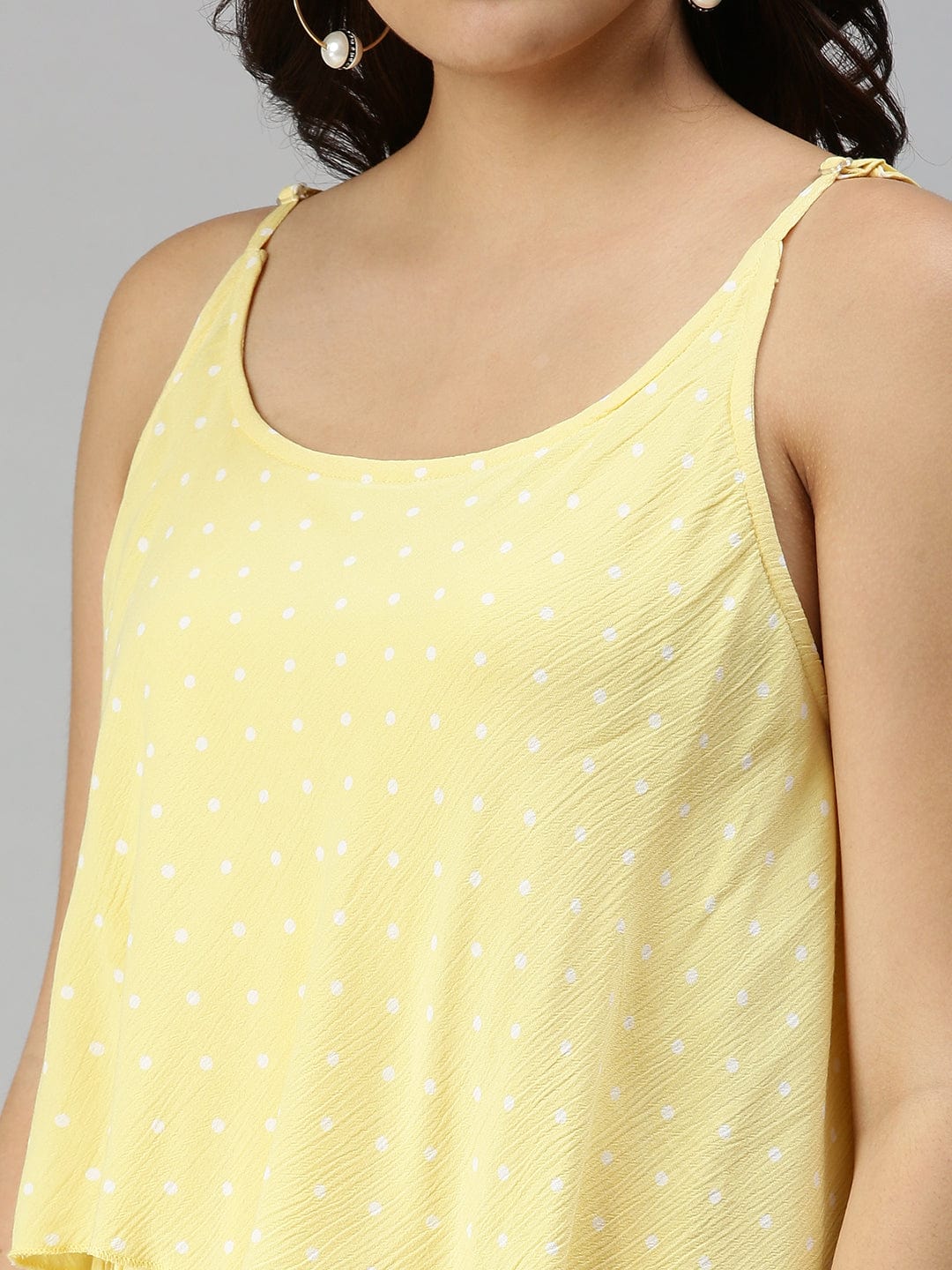 Women's Shoulder Straps Self Design Maxi Yellow Dress