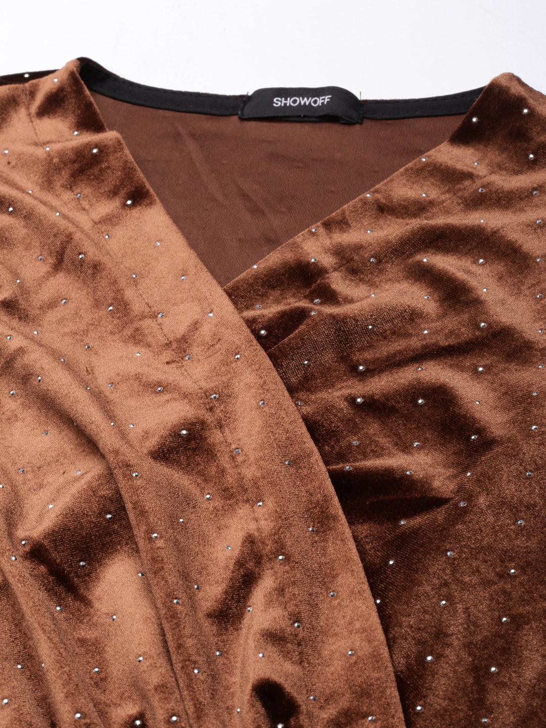 Women's Brown Print Velvet A-Line Midi Dress