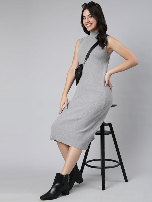 Women's Solid Grey A-Line Dress