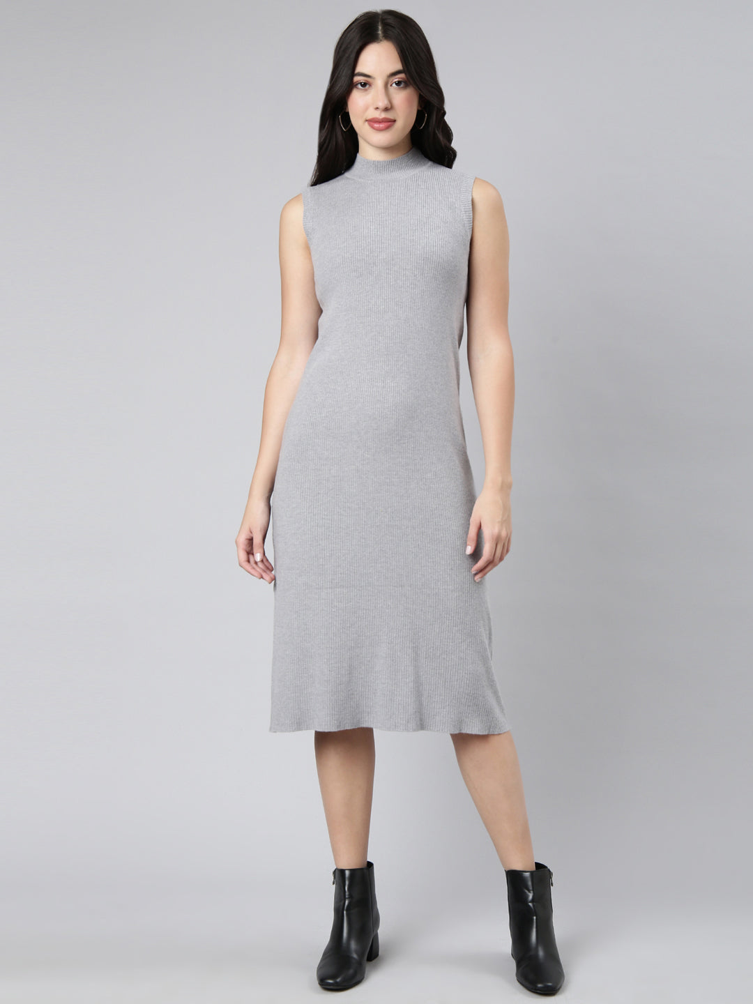 Women's Solid Grey A-Line Dress