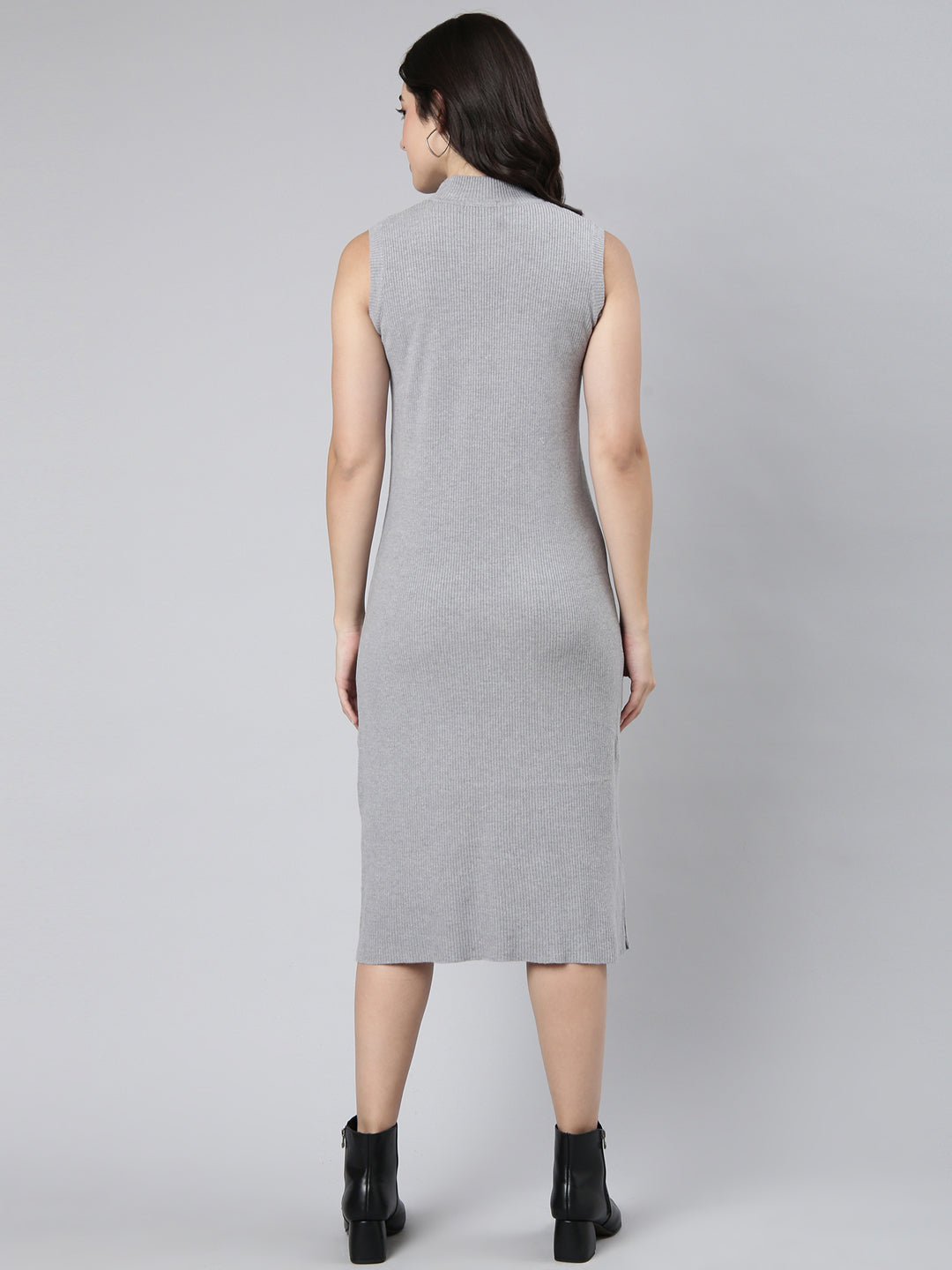 Women's Solid Grey A-Line Dress