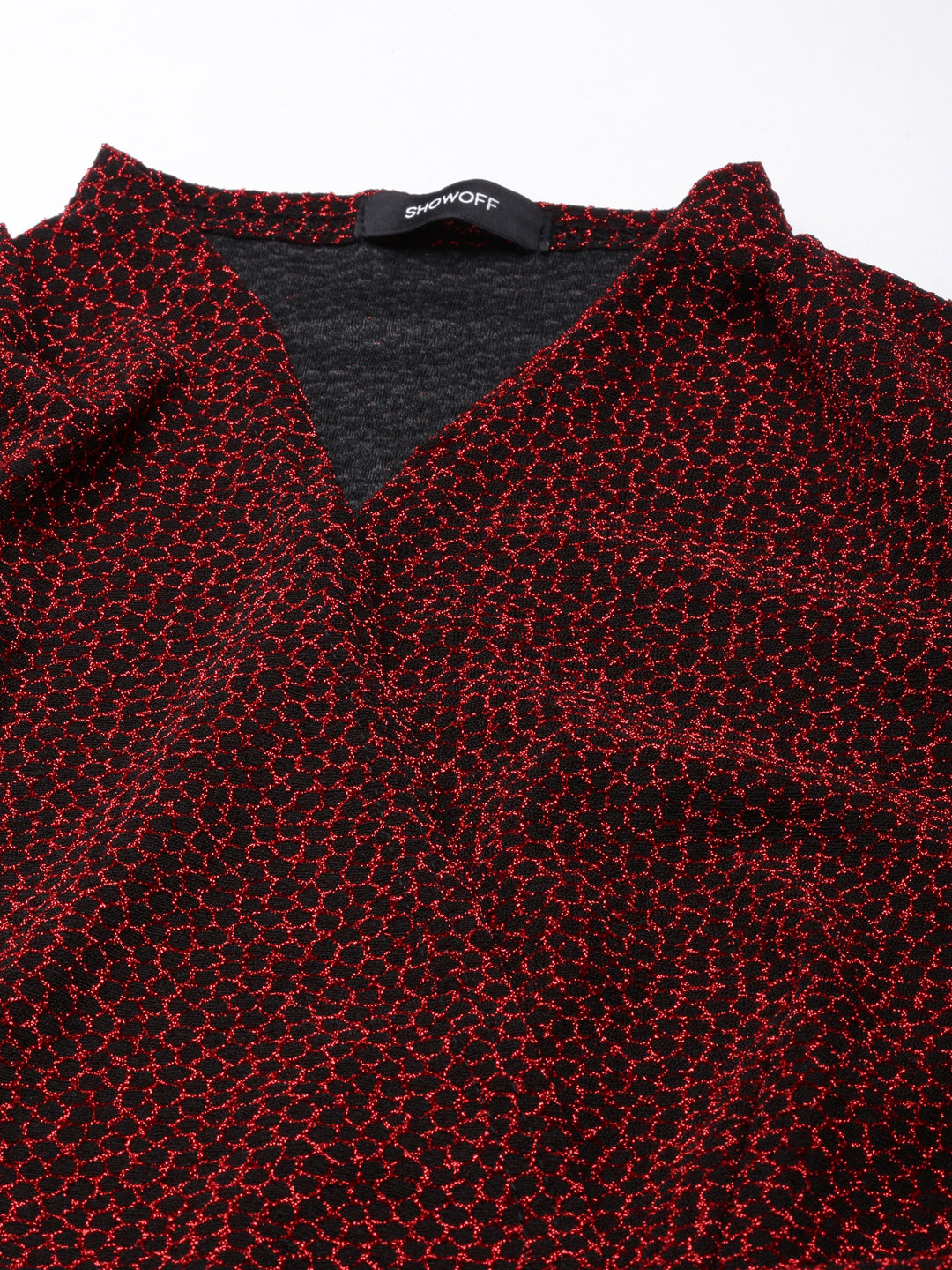 Women's Black Self Design V-Neck Long Sleeves Sheath Dress