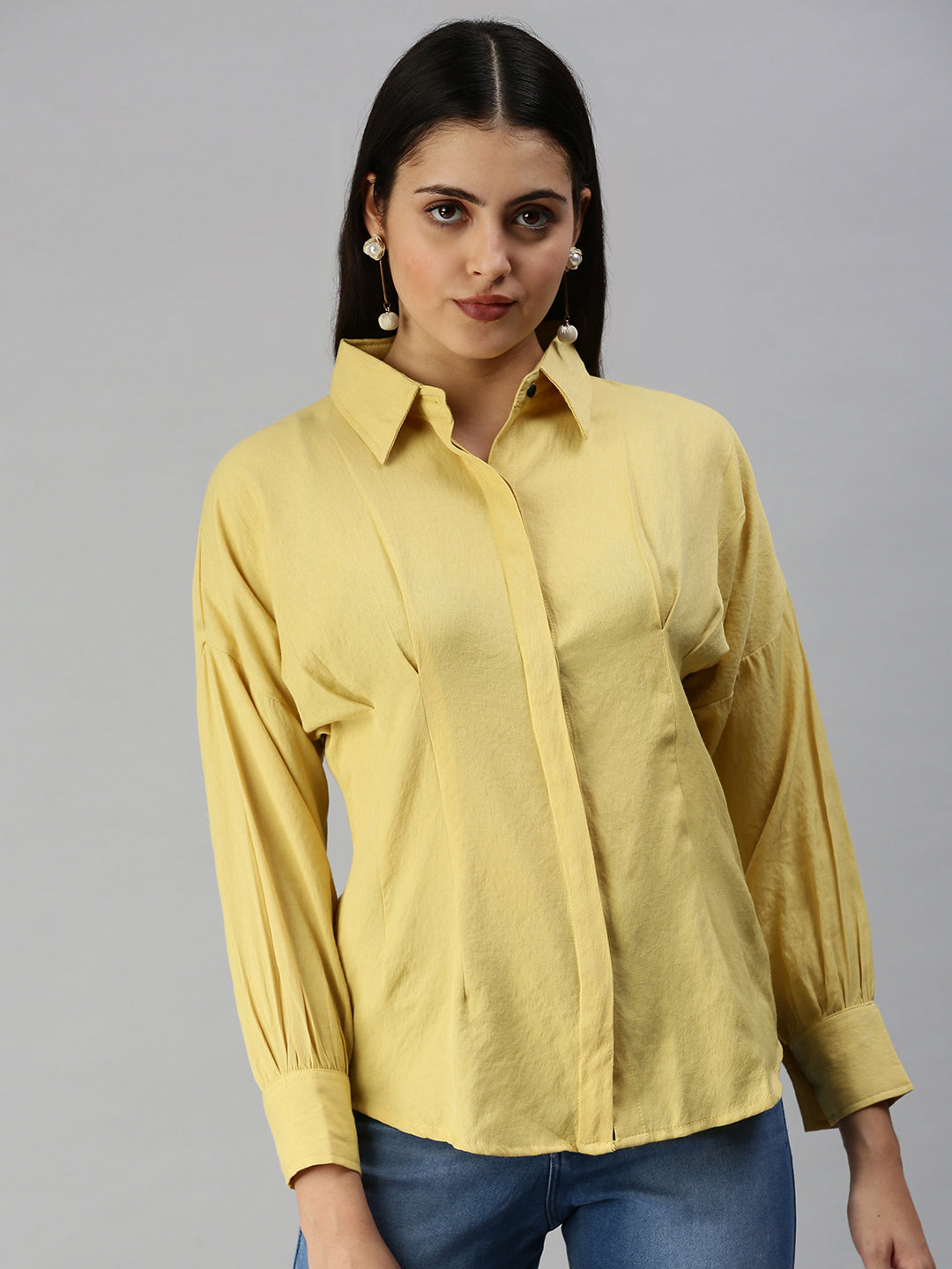 Women's Yellow Comfort Slim Fit Casual Shirt