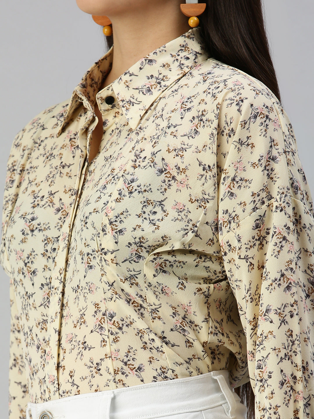 Women's Yellow Contemporary Slim Fit Floral Semi Sheer Printed Casual Shirt