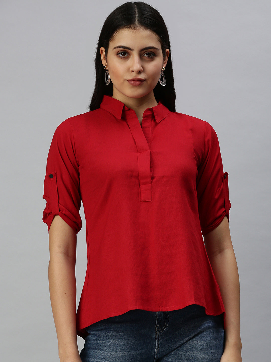 Women's Red Comfort Slim Fit Casual Shirt
