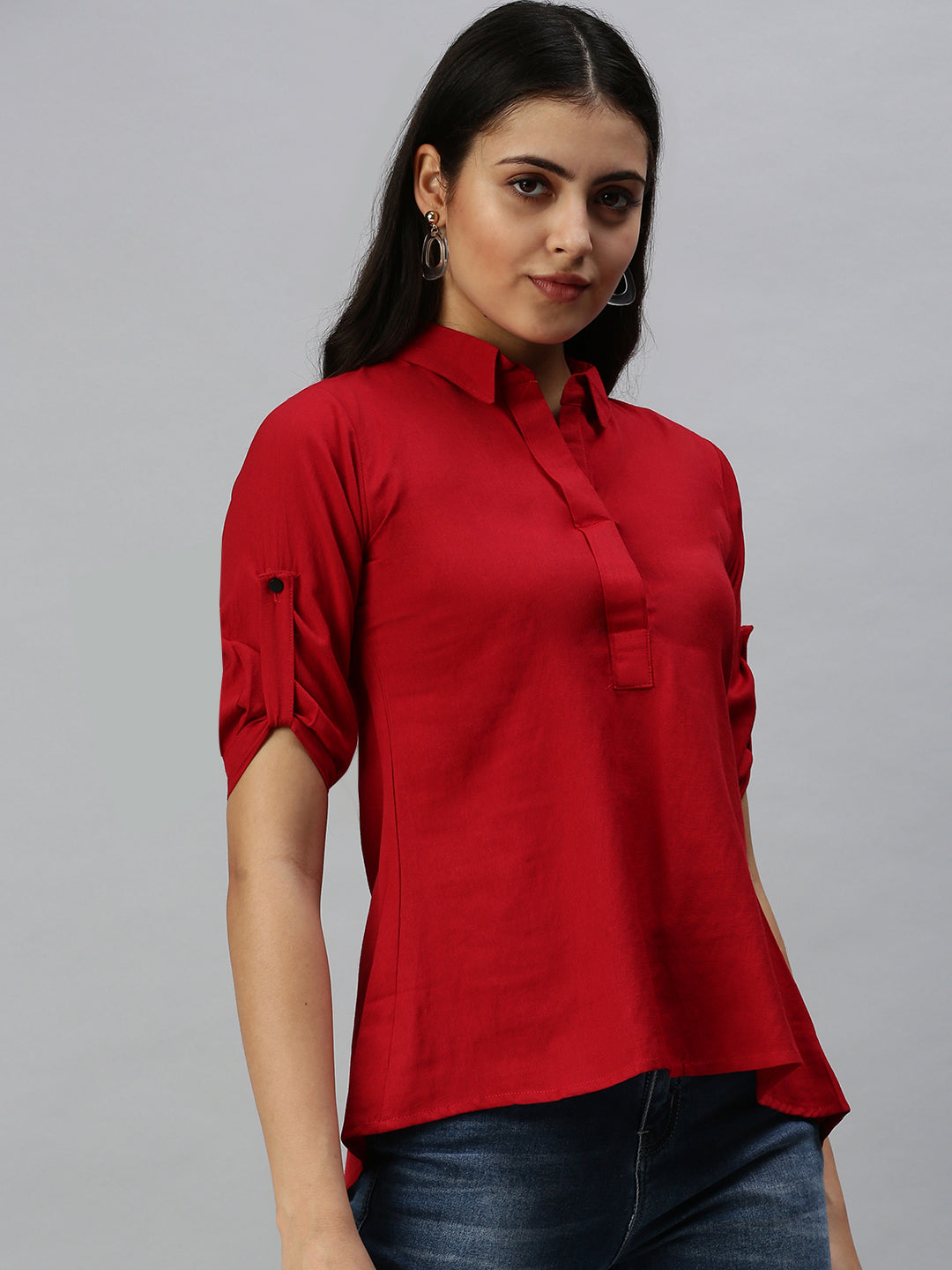 Women's Red Comfort Slim Fit Casual Shirt