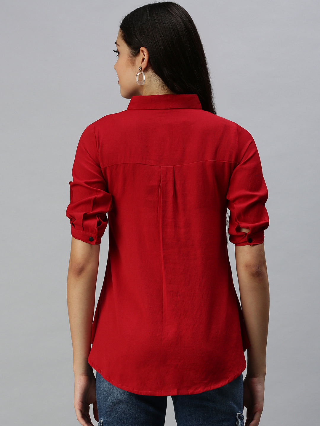 Women's Red Comfort Slim Fit Casual Shirt