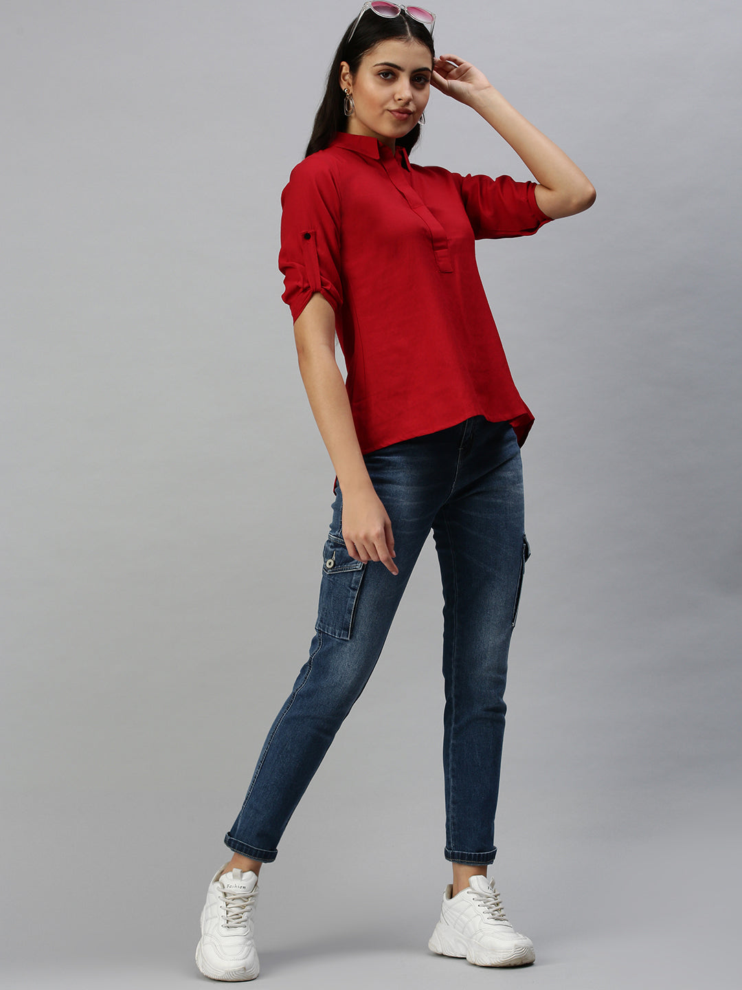 Women's Red Comfort Slim Fit Casual Shirt