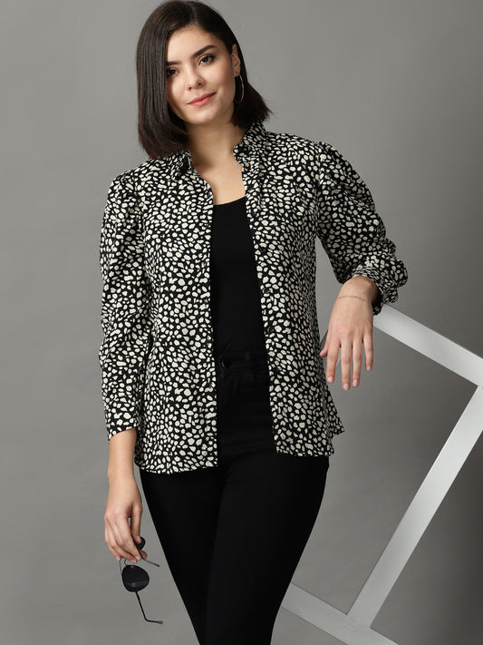 Women's Black Animal Printed Casual Shirt