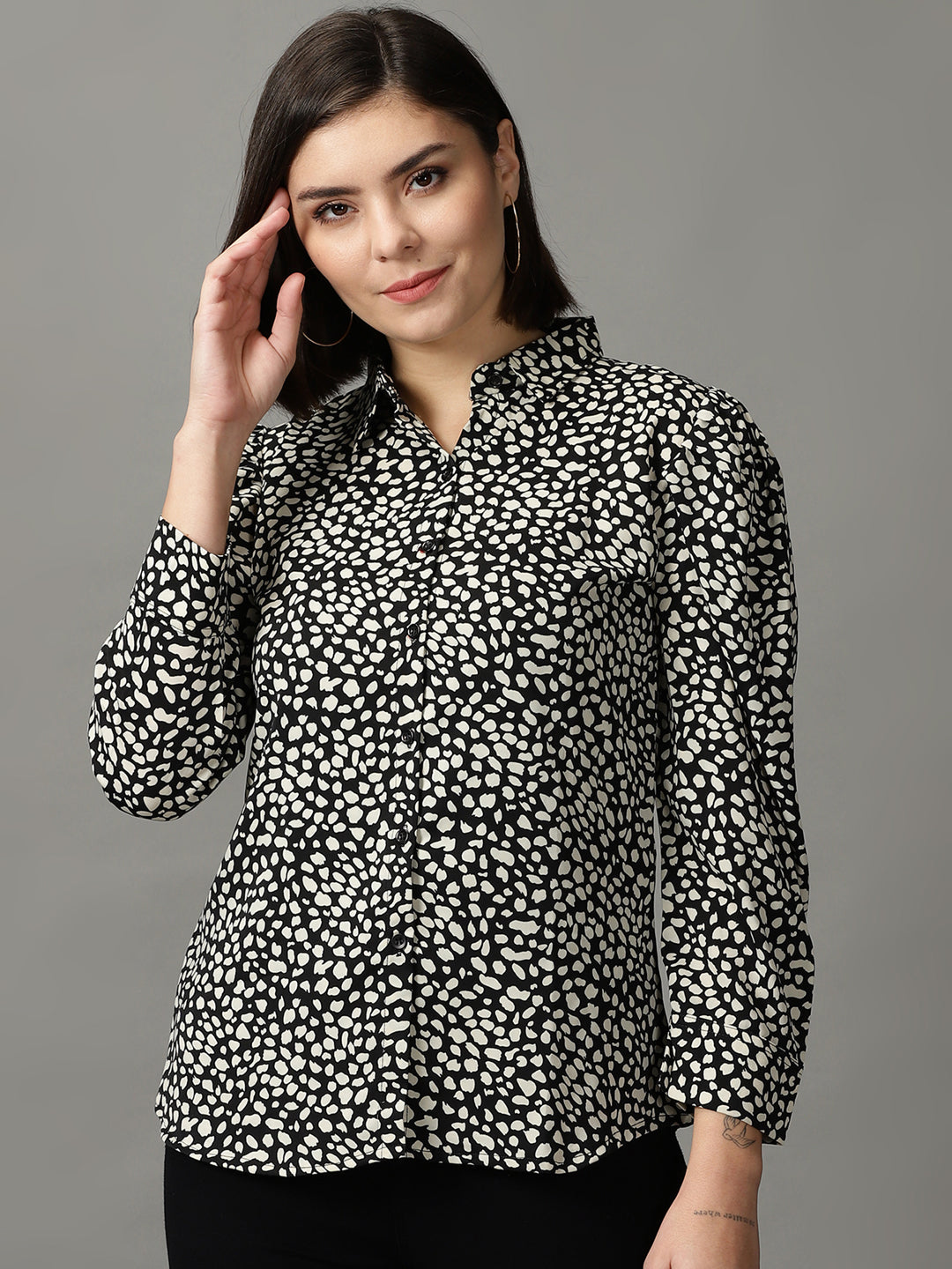 Women's Black Animal Printed Casual Shirt