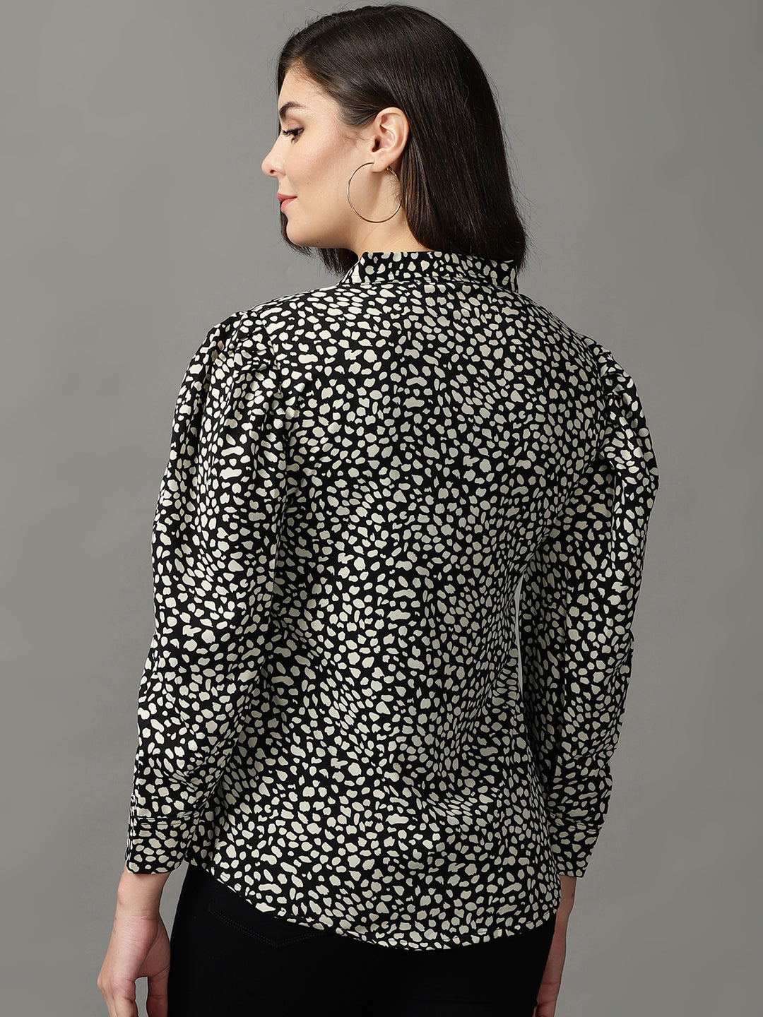 Women's Black Animal Printed Casual Shirt