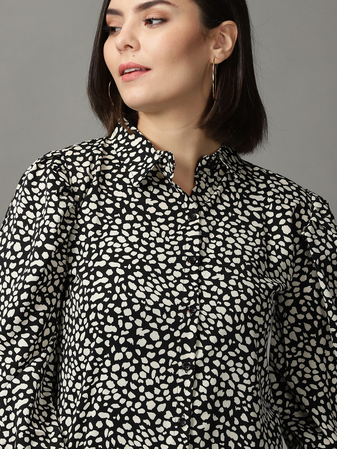 Women's Black Animal Printed Casual Shirt