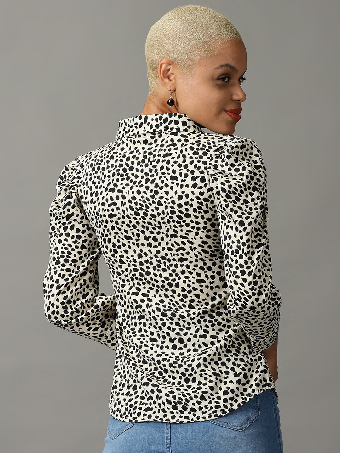 Women's Cream Animal Printed Georgette Casual Shirt