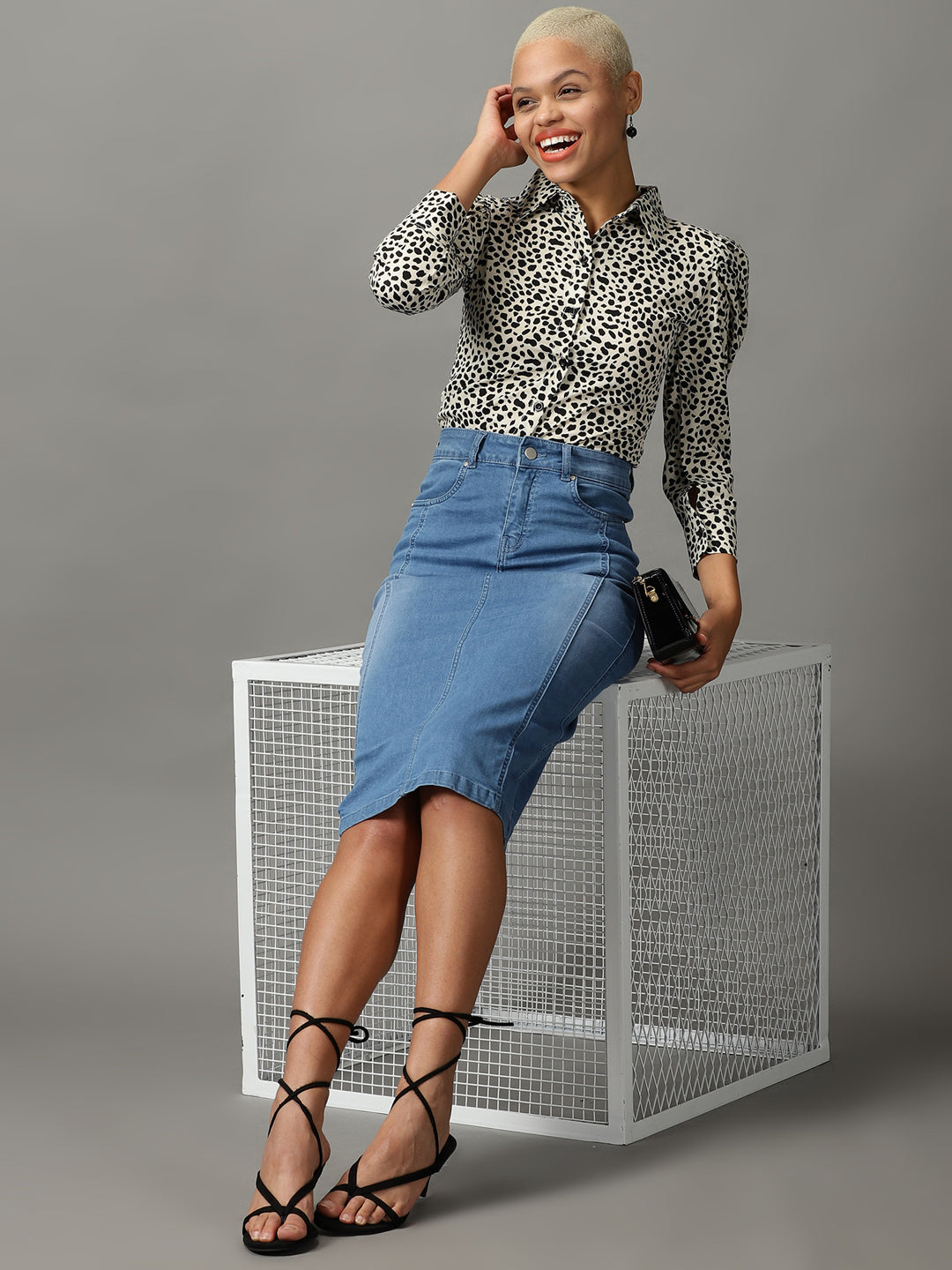 Women's Cream Animal Printed Georgette Casual Shirt