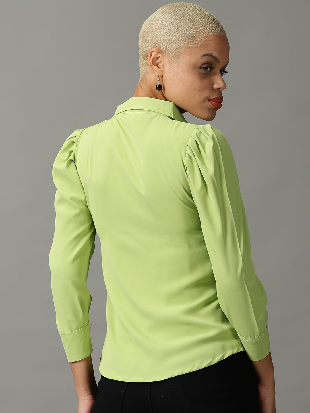 Women's Lime Green Spread Collar Casual Shirt
