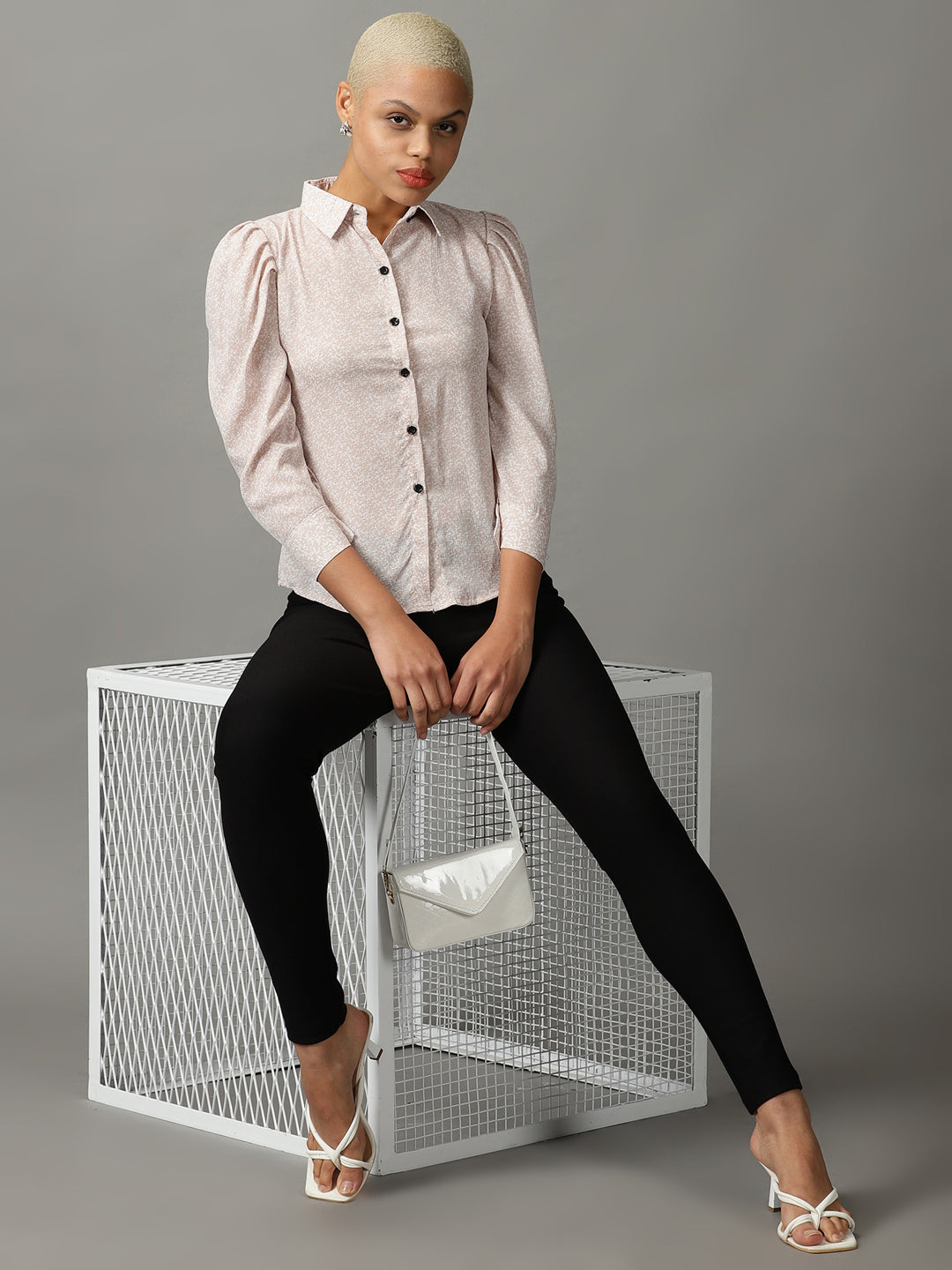 Women's Beige Floral Printed Georgette Casual Shirt