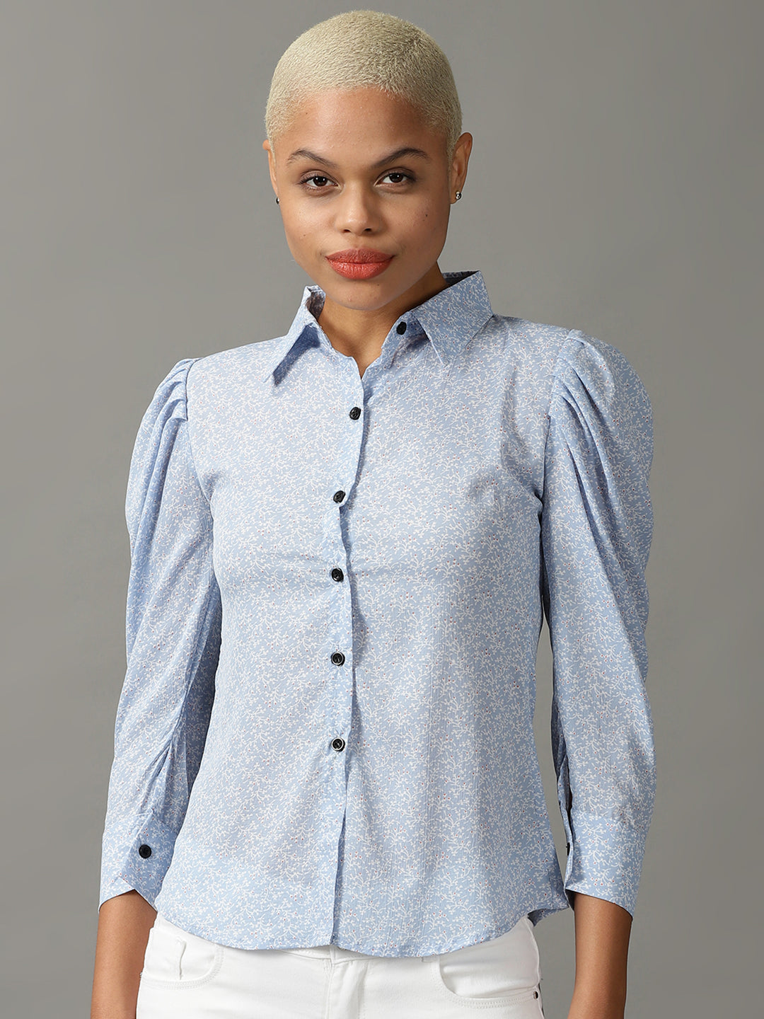 Women's Blue Floral Printed Georgette Casual Shirt