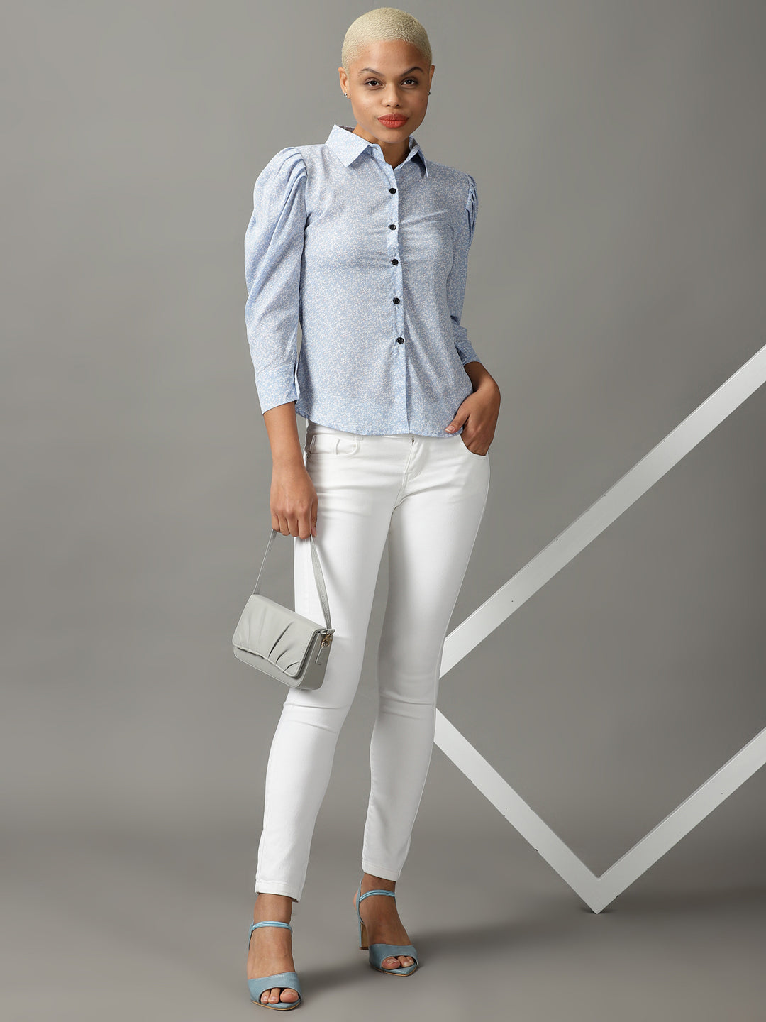 Women's Blue Floral Printed Georgette Casual Shirt