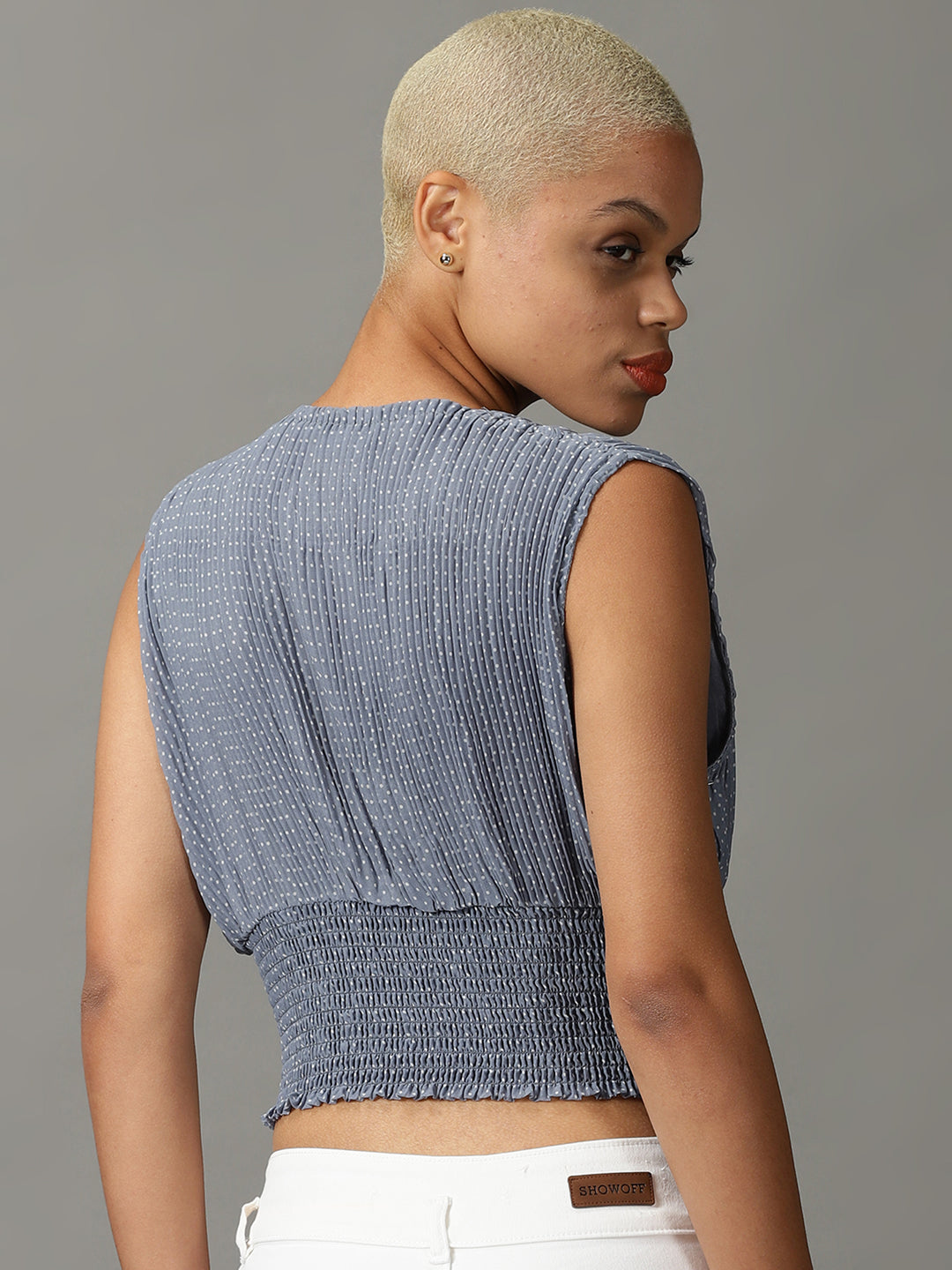 Women's Blue Georgette Crop Top