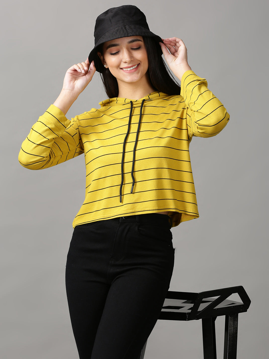 Women's Mustard Striped Crop Top