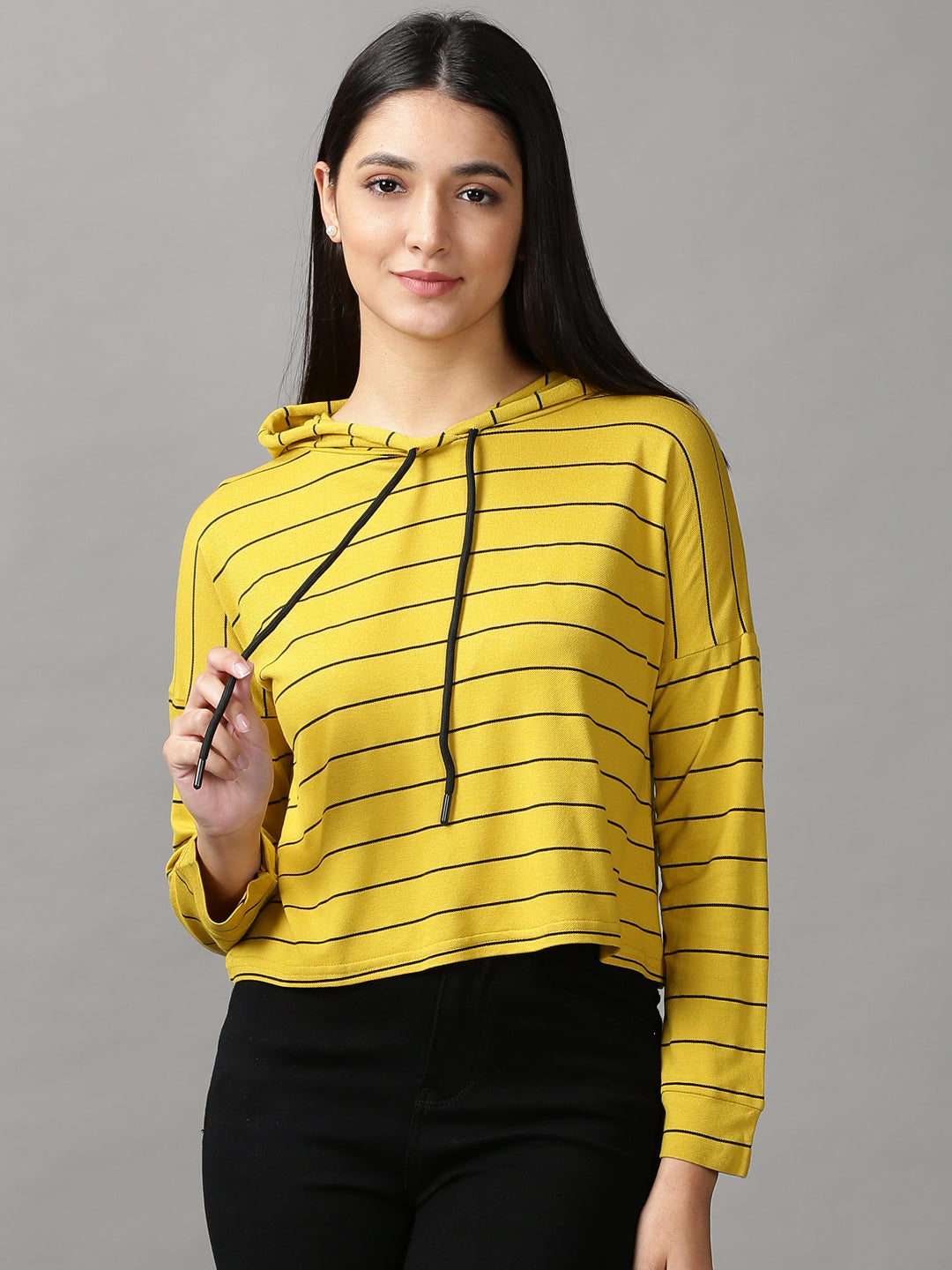 Women's Mustard Striped Crop Top
