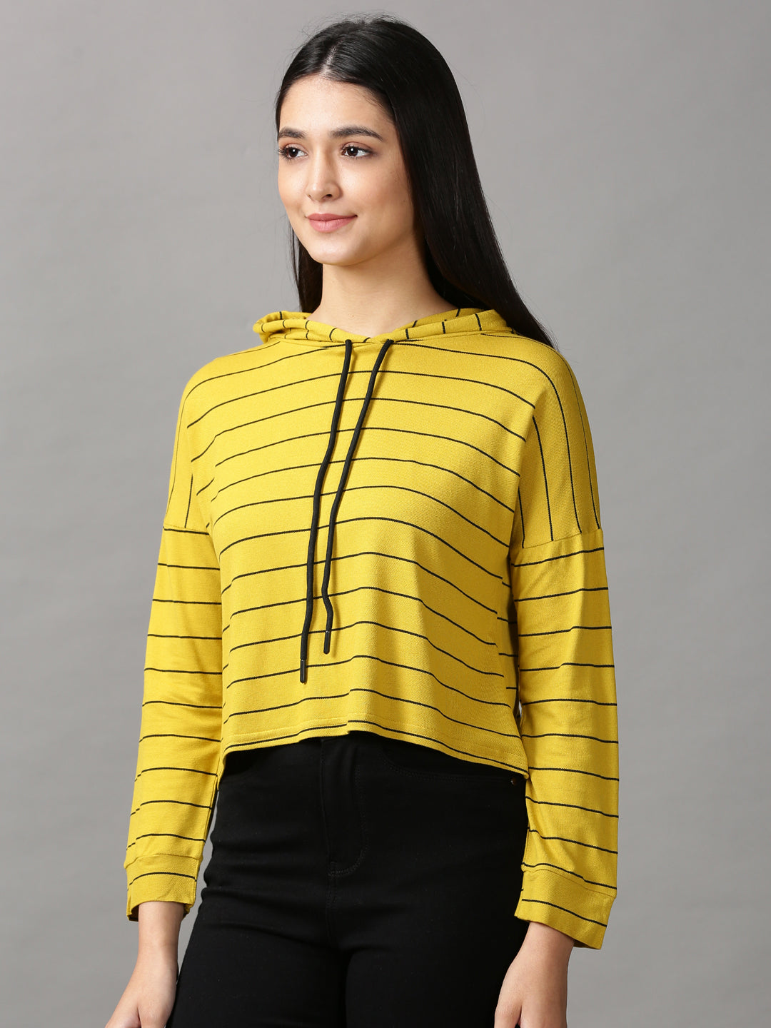 Women's Mustard Striped Crop Top